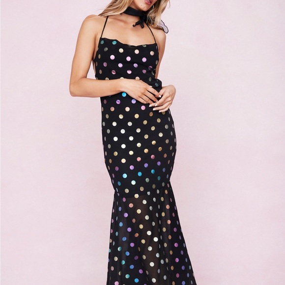 Black Metallic Poka Dot Maxi Dress - Picture 1 of 5